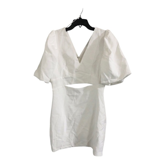 Endless Rose Puff Sleeve white Cut Out v-neck Mini Dress size large new - Picture 4 of 12